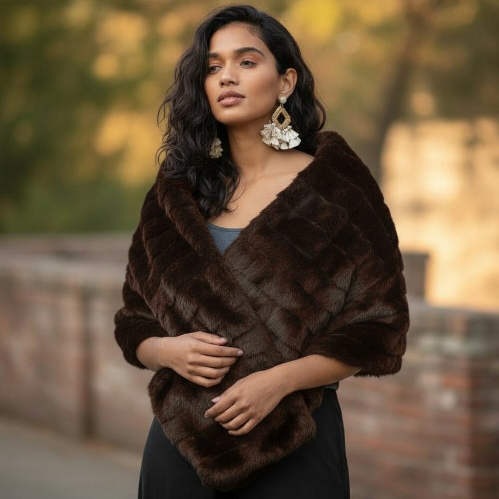 VINTAGE HANDMADE Luxe Faux Fur Long Capelet Cape Scarf Stole Wrap Hollywood Glam - Picture 1 of 14
